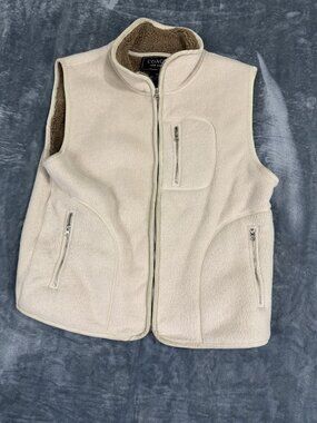 Coaco New York Beige Fleece Vest WOMENS Zippered Pockets & Sherpa Lining M